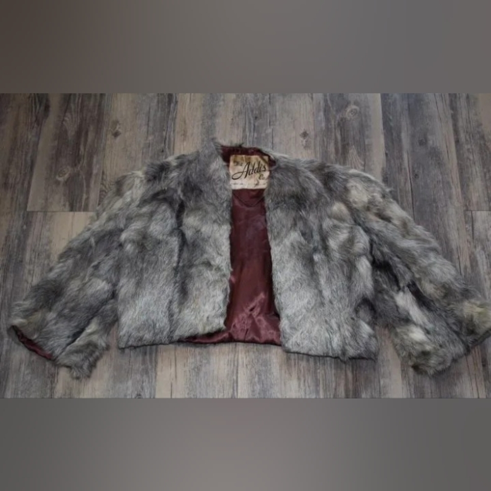 Vintage ADDIS CO Syracruse NY Luxury Cropped 3/4 Sleeve Real Fur Jacket S